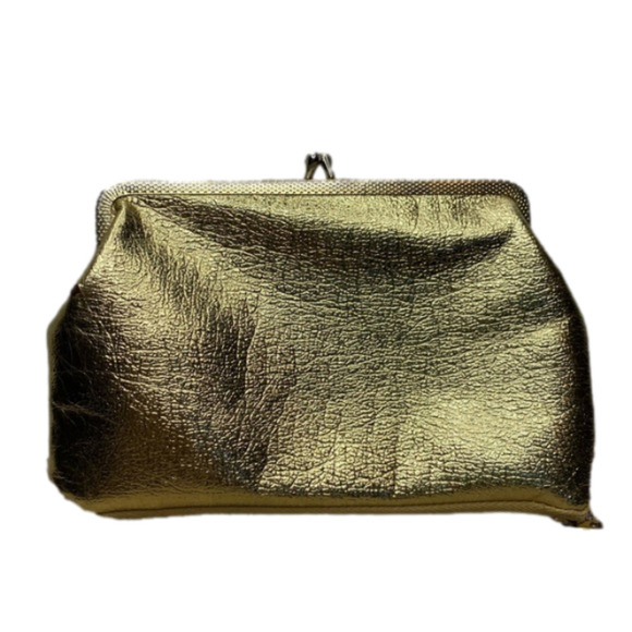 VINTAGE Gold Clutch Wallet Coin Purse Small Accessory Bag, hidden pocket under - Picture 1 of 7